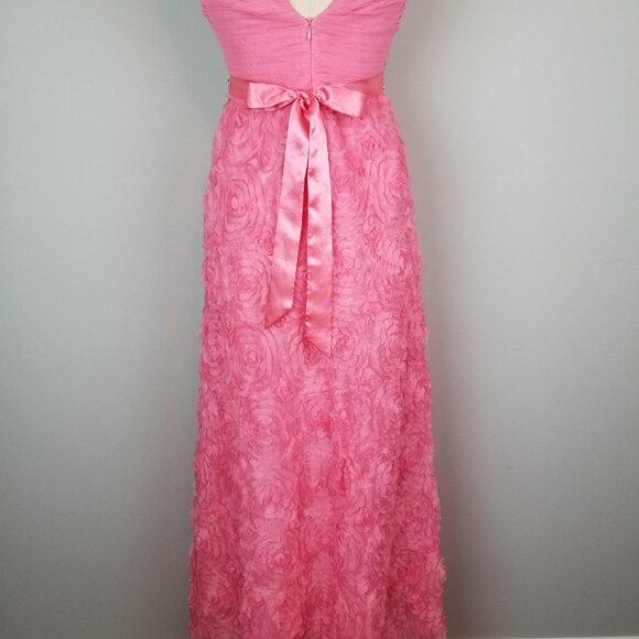 Gorgeous Ruffled Floral Coral Pink Formal Maxi Length Dress with Rhinestone Belt - Picture 6 of 12